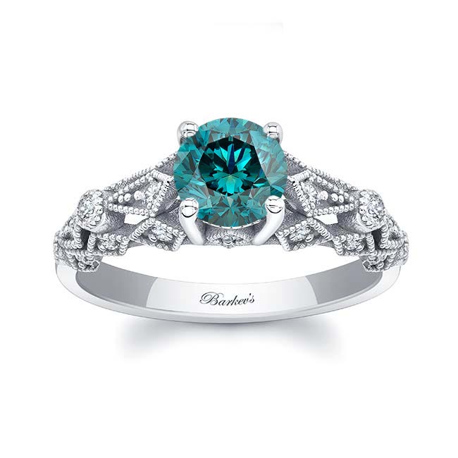 Platinum Vintage Blue And White Diamond Ring