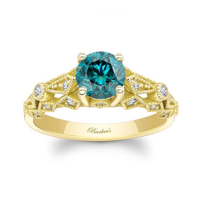Yellow Gold Vintage Blue And White Diamond Ring
