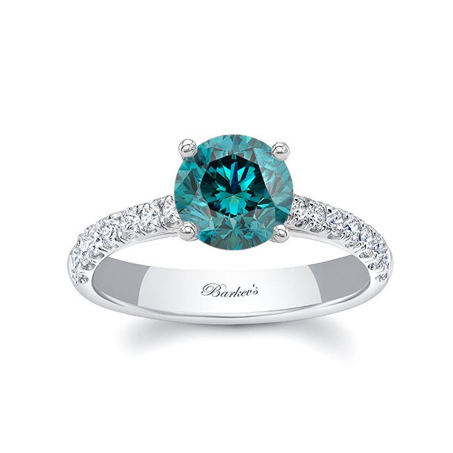 Platinum Round Blue And White Diamond Engagement Ring