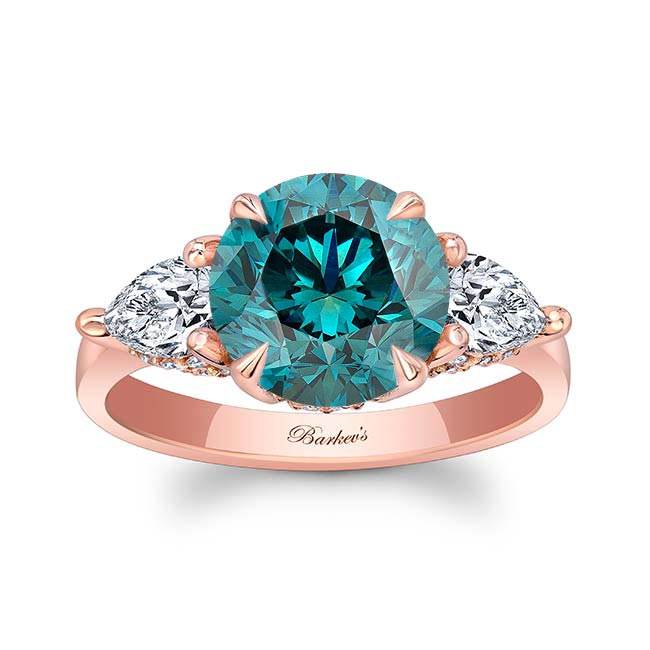 Rose Gold 3 Carat Round Blue And White Diamond Ring