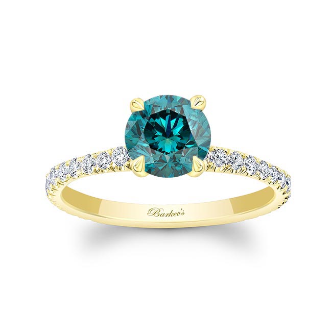 Yellow Gold Blue And White Diamond Ring