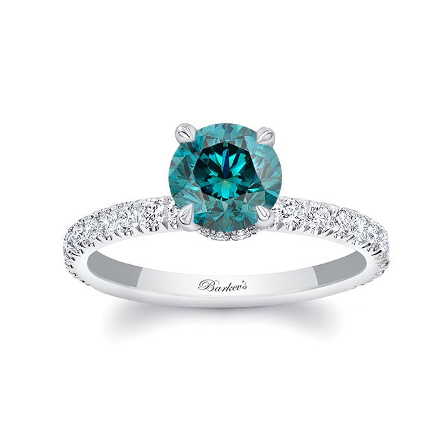 Platinum Blue And White Diamond Halo Engagement Ring