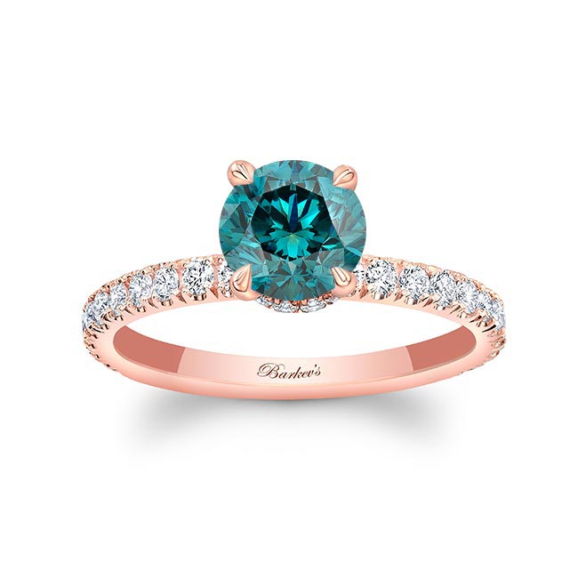 Rose Gold Blue And White Diamond Halo Engagement Ring
