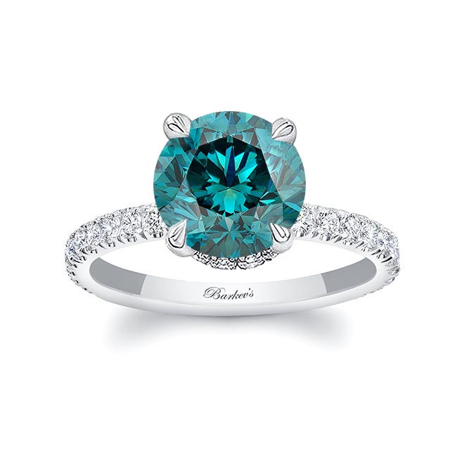 Platinum 3 Carat Blue And White Diamond Halo Engagement Ring