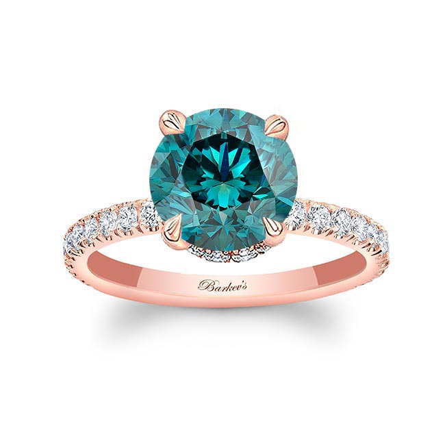 Rose Gold 3 Carat Blue And White Diamond Halo Engagement Ring