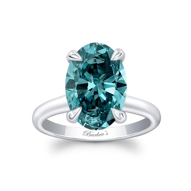 White Gold 4 Carat Oval Blue Diamond Solitaire Ring
