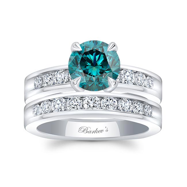 1 Carat Blue And White Diamond Wedding Ring Set