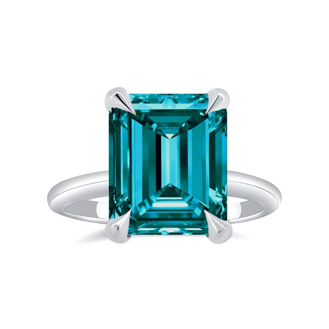 Platinum 5 Carat Emerald Cut Blue Diamond Ring