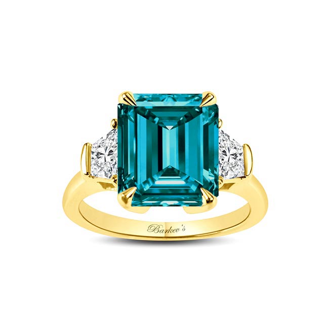 Yellow Gold Emerald Cut 5 Carat Blue Diamond Ring