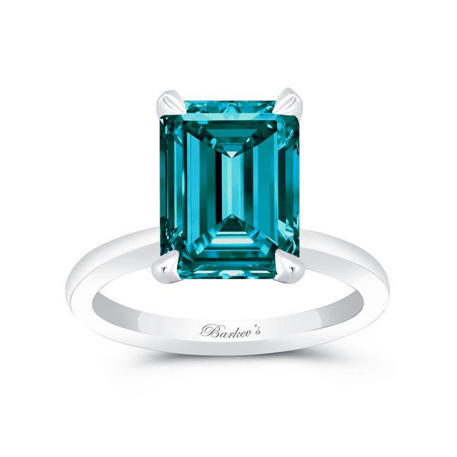White Gold 5 Carat Emerald Cut Blue Diamond Solitaire Ring