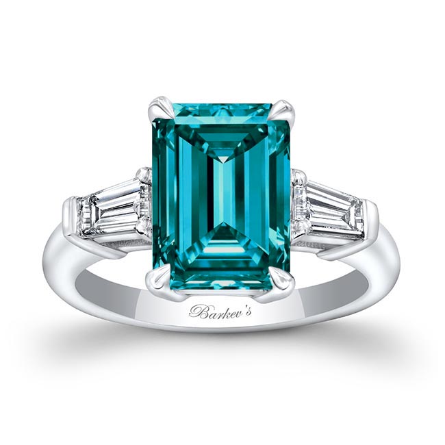 White Gold 3 Carat Emerald Cut Blue Diamond Ring