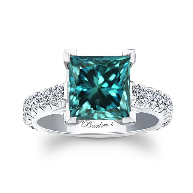 Platinum 4 Carat Princess Cut Blue Diamond Ring