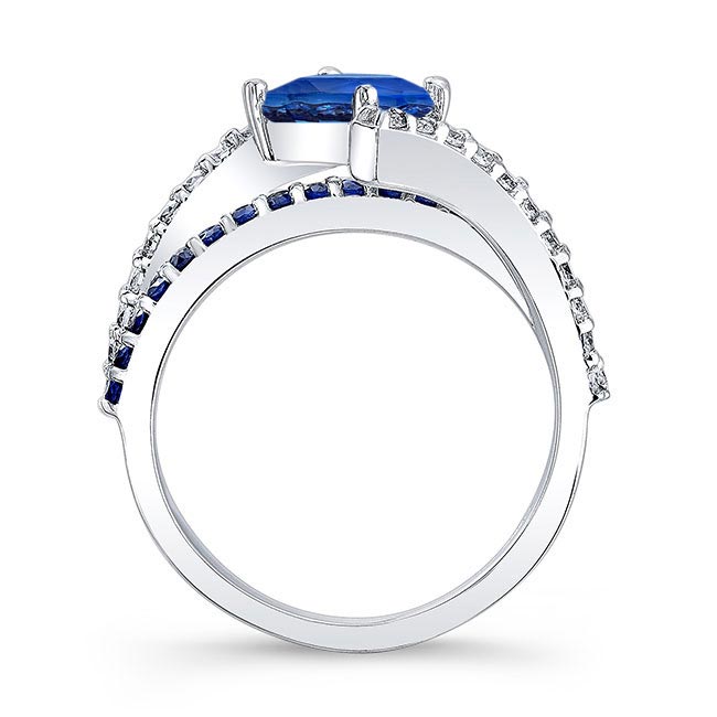  White Gold Kite Set Blue Sapphire Engagement Ring Image 2