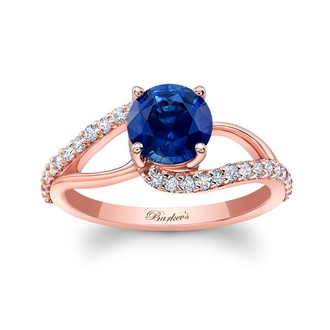Rose Gold Split Shank Blue Sapphire And Diamond Ring