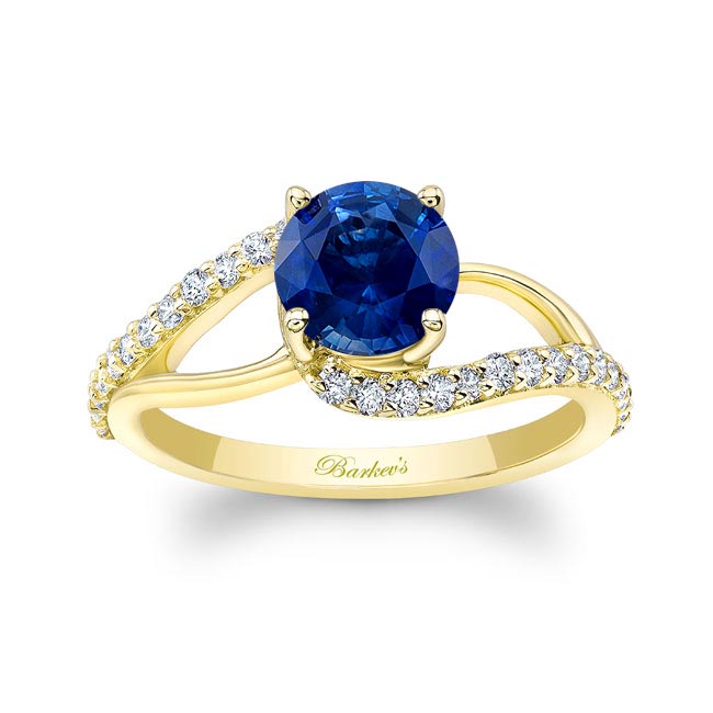 Yellow Gold Split Shank Lab Grown Blue Sapphire And Diamond Ring