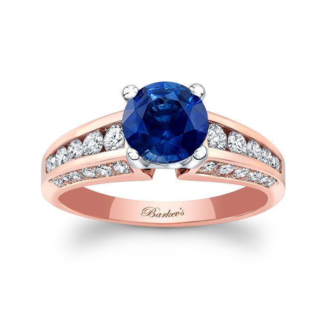 Rose Gold Blue Sapphire And Diamond Channel Set Ring