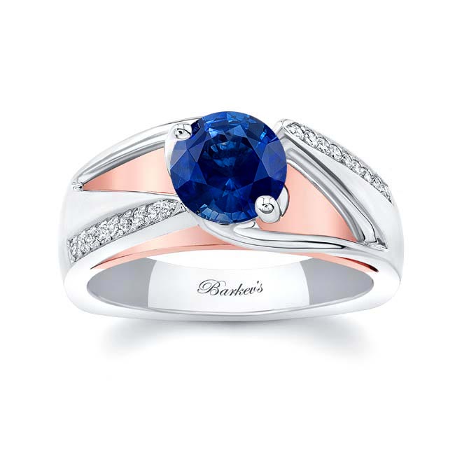 White Rose Gold Pave Blue Sapphire And Diamond Ring