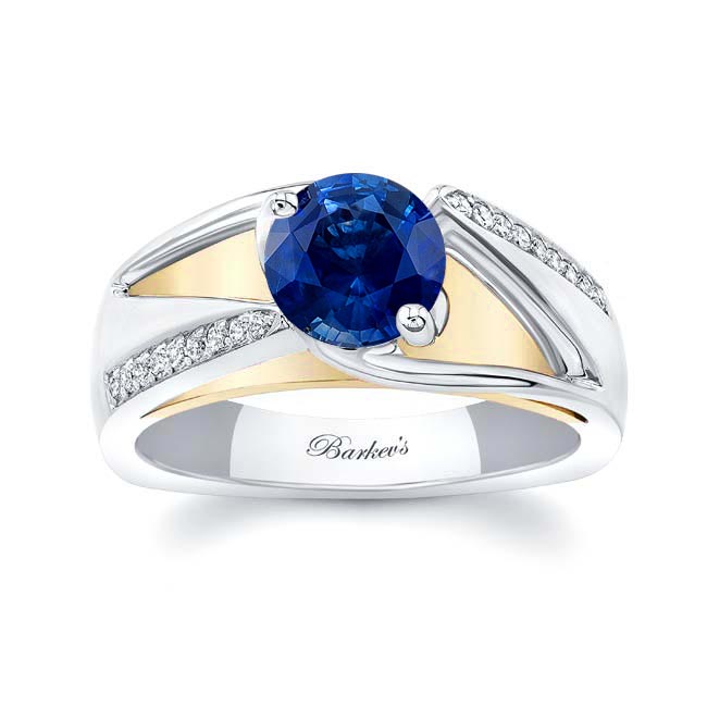 White Yellow Gold Pave Blue Sapphire And Diamond Ring