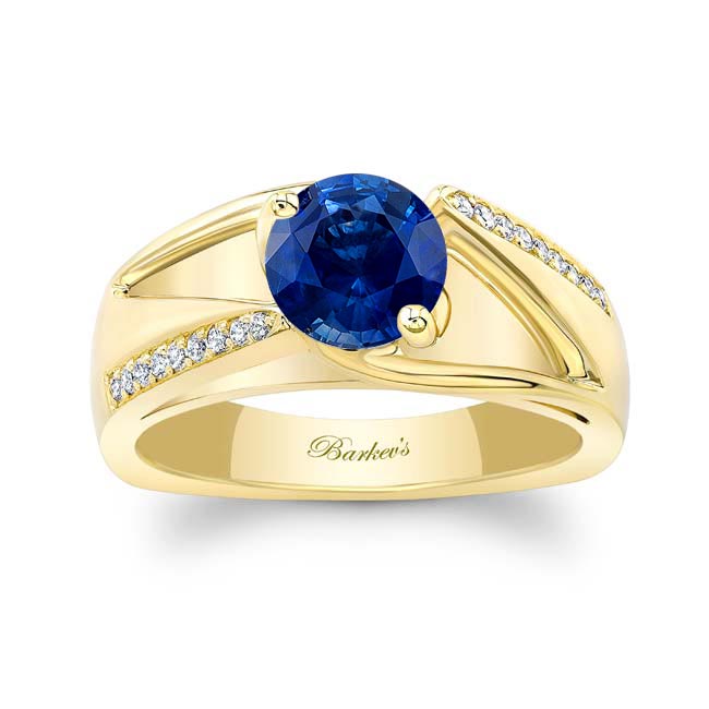 Yellow Gold Pave Blue Sapphire And Diamond Ring