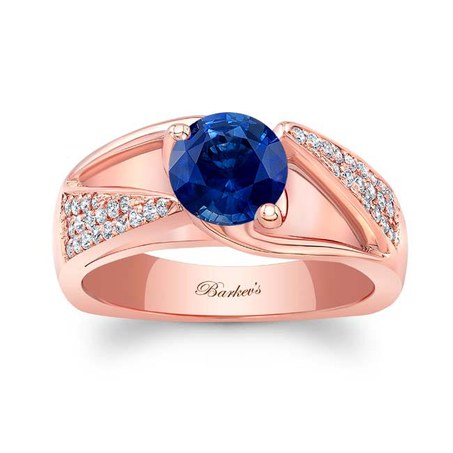 Rose Gold 3 Row Blue Sapphire And Diamond Ring