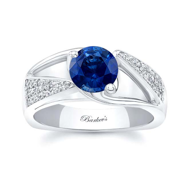  3 Row Diamond Blue Sapphire Ring Image 1