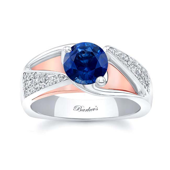 White Rose Gold 3 Row Blue Sapphire And Diamond Ring