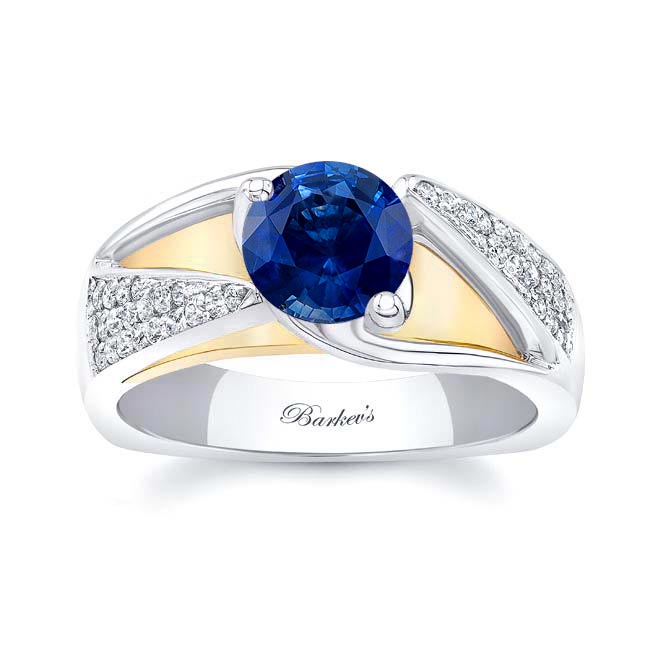 White Yellow Gold 3 Row Lab Blue Sapphire And Diamond Ring