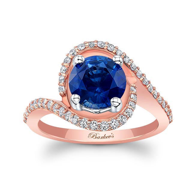 Rose Gold Floating Halo Blue Sapphire And Diamond Engagement Ring