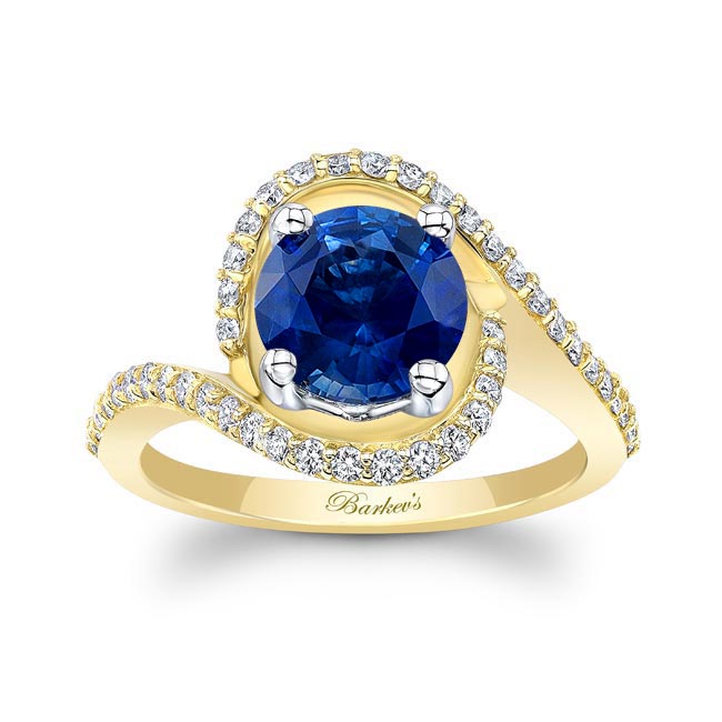 Yellow Gold Floating Halo Lab Blue Sapphire And Diamond Engagement Ring