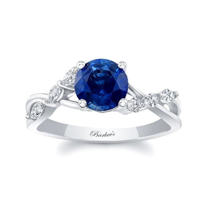 Platinum Lab Blue Sapphire And Diamond Marquise Accent Ring