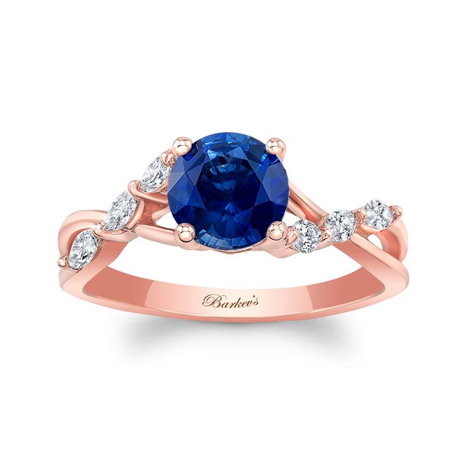 Rose Gold Blue Sapphire And Diamond Marquise Accent Ring