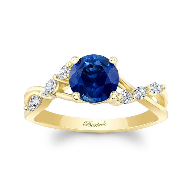 Yellow Gold Blue Sapphire And Diamond Marquise Accent Ring
