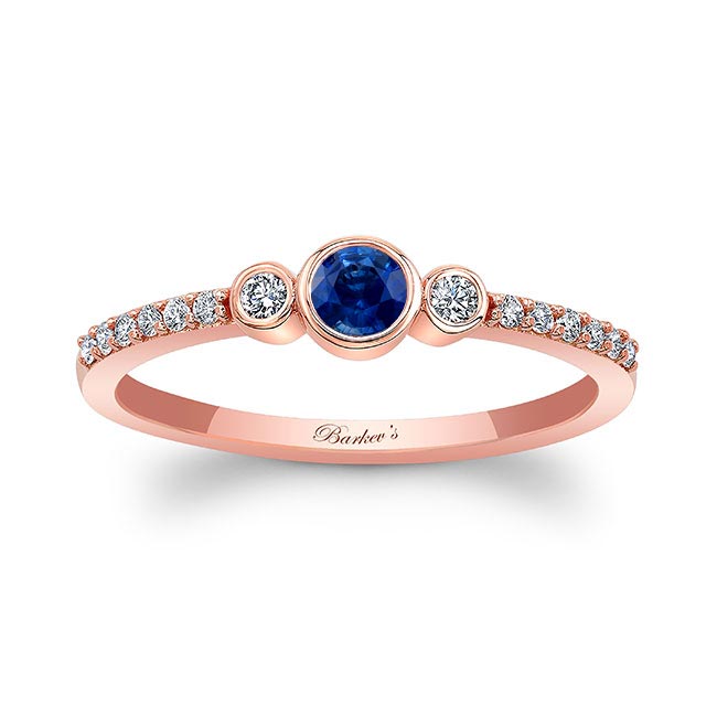 Rose Gold Mia Blue Sapphire Three Stone Diamond Promise Ring