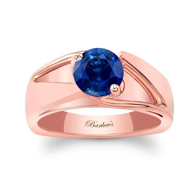 Rose Gold Wide Split Shank Blue Sapphire Solitaire Ring