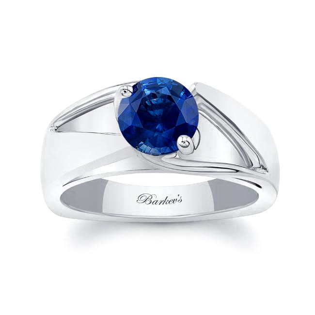  Wide Split Shank Blue Sapphire Solitaire Ring Image 1