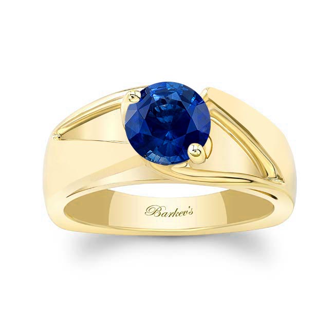 Yellow Gold Wide Split Shank Blue Sapphire Solitaire Ring