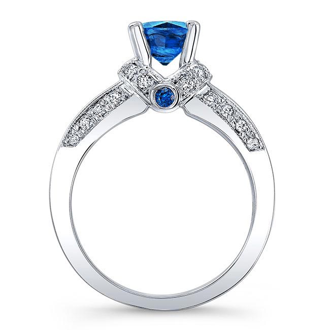 White Gold Unique Vintage Blue Sapphire Ring Image 2