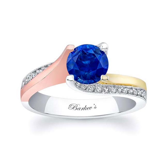 Tri Color Round Cut Sapphire Ring