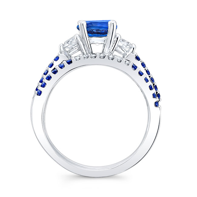  White Gold 3 Stone Sapphire Wedding Ring Set Image 2
