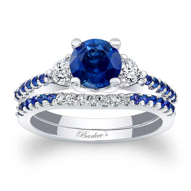  White Gold 3 Stone Sapphire Wedding Ring Set Image 1