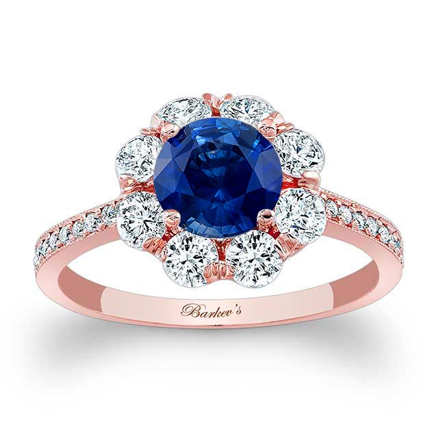  Rose Gold 1 Carat Sapphire Halo Diamond Ring Image 1