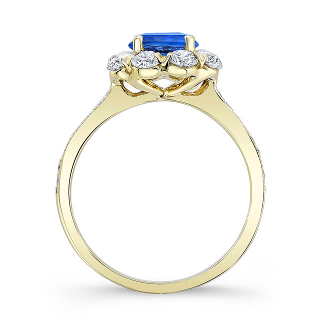  Yellow Gold 1 Carat Sapphire Halo Diamond Ring Image 2