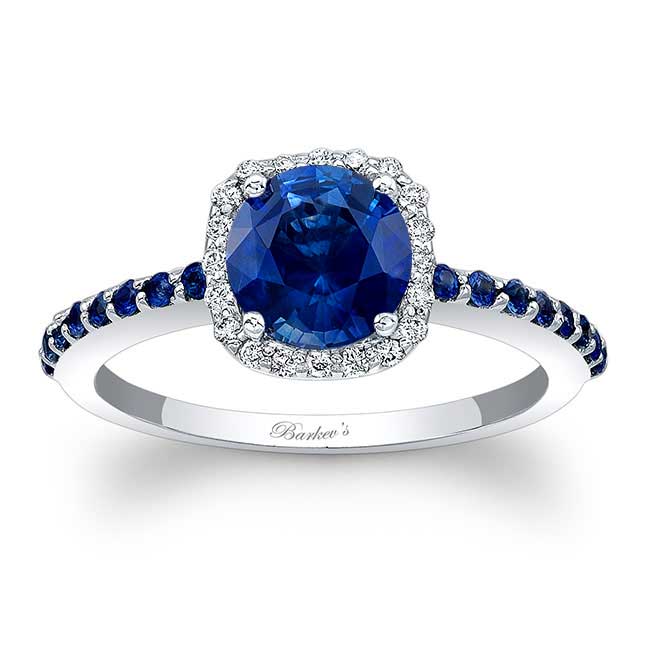 1 Carat Round Sapphire Halo Engagement Ring