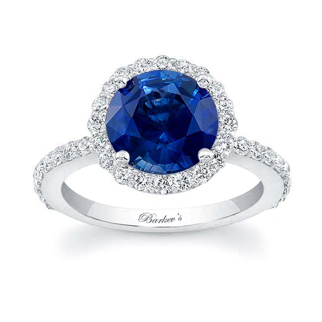  White Gold 2 Carat Halo Sapphire and diamond Engagement Ring Image 1