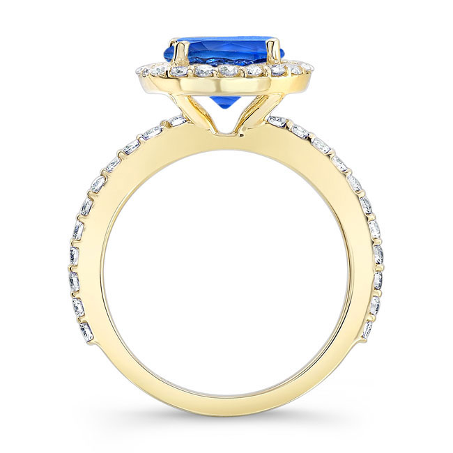  Yellow Gold 2 Carat Halo Sapphire and diamond Engagement Ring Image 2