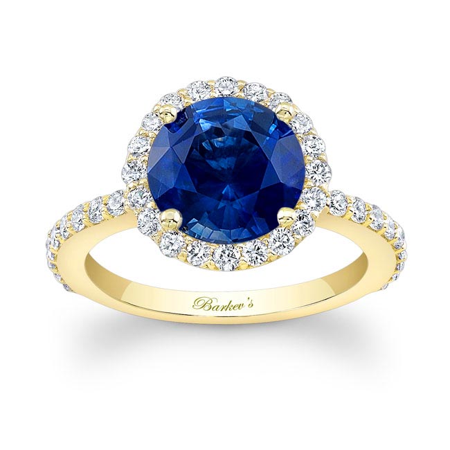  Yellow Gold 2 Carat Halo Sapphire and diamond Engagement Ring Image 1