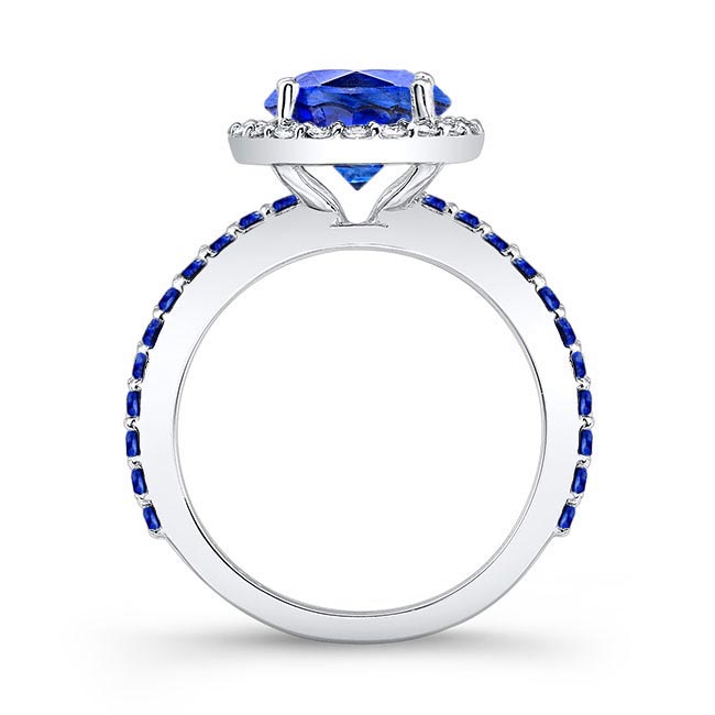  White Gold 2 Carat Halo Blue Sapphire Engagement Ring Image 2