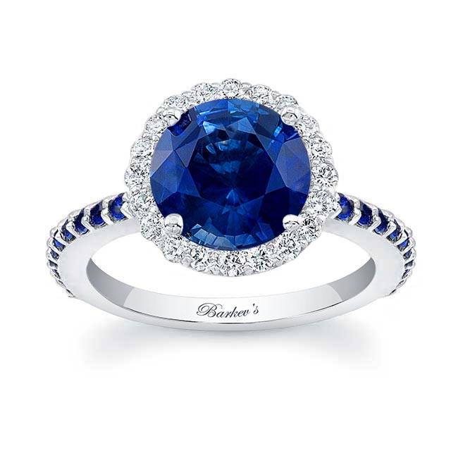  White Gold 2 Carat Halo Blue Sapphire Engagement Ring Image 1