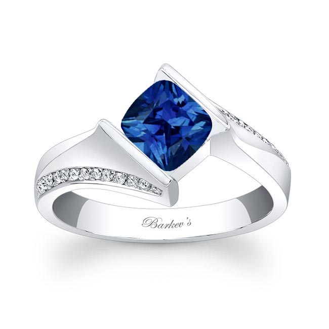  Blue Sapphire Cushion Cut Ring Image 1