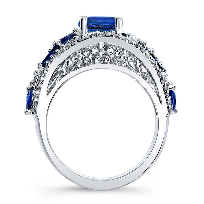  White Gold Vine Blue Sapphire Ring Image 2